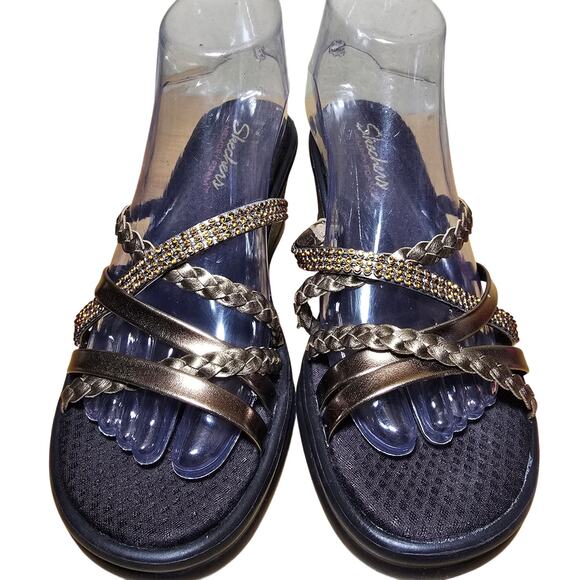 New Without Box Skechers Brown Rhinestone Memory Foam Wedge Sandals Size 8.5 - Picture 1 of 9